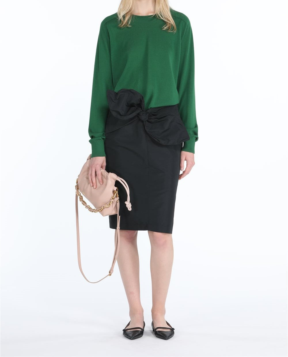 BOW-EMBELLISHED MIDI SKIRT C071