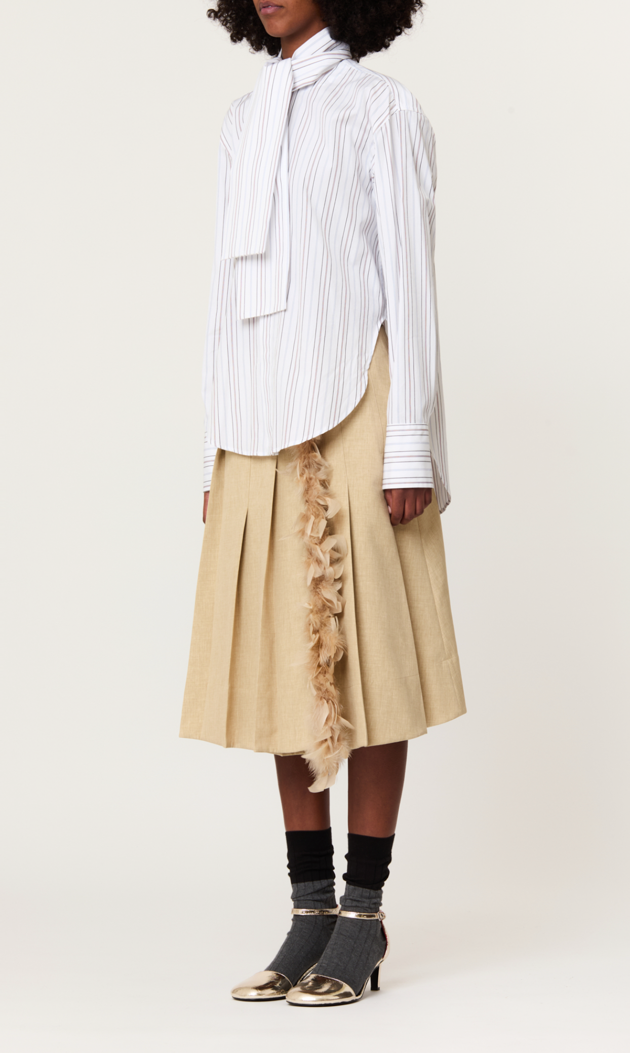 Plan C Striped Bow Collar Shirt White