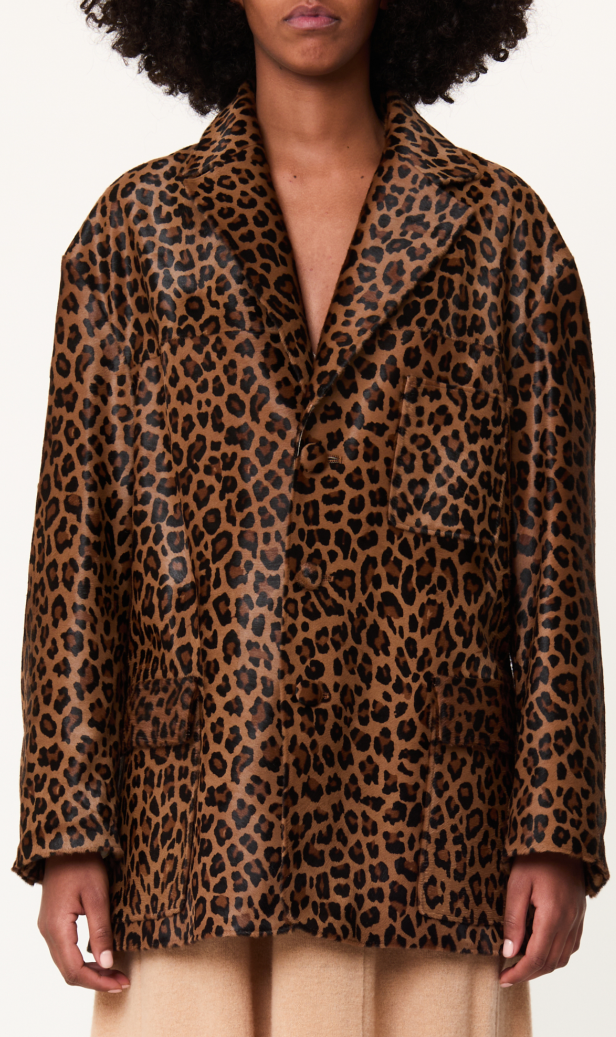 Plan C Leopard Print Leather Jacket Brown Black