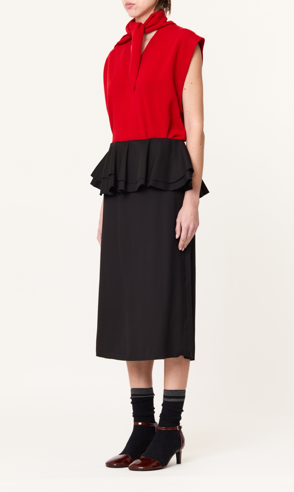 Plan C Black Volant Midi Skirt