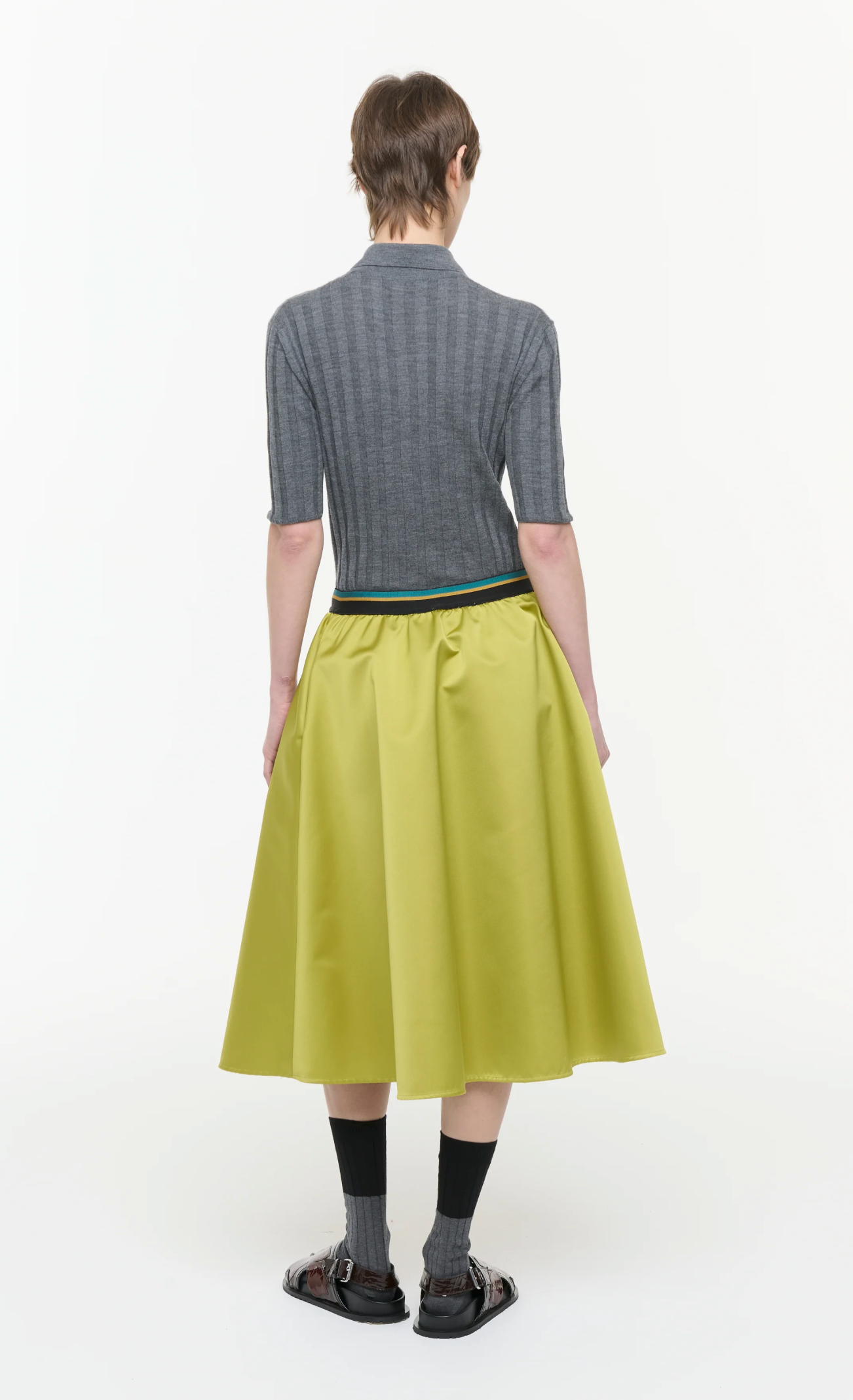 Plan C Satin Midi Skirt Lime