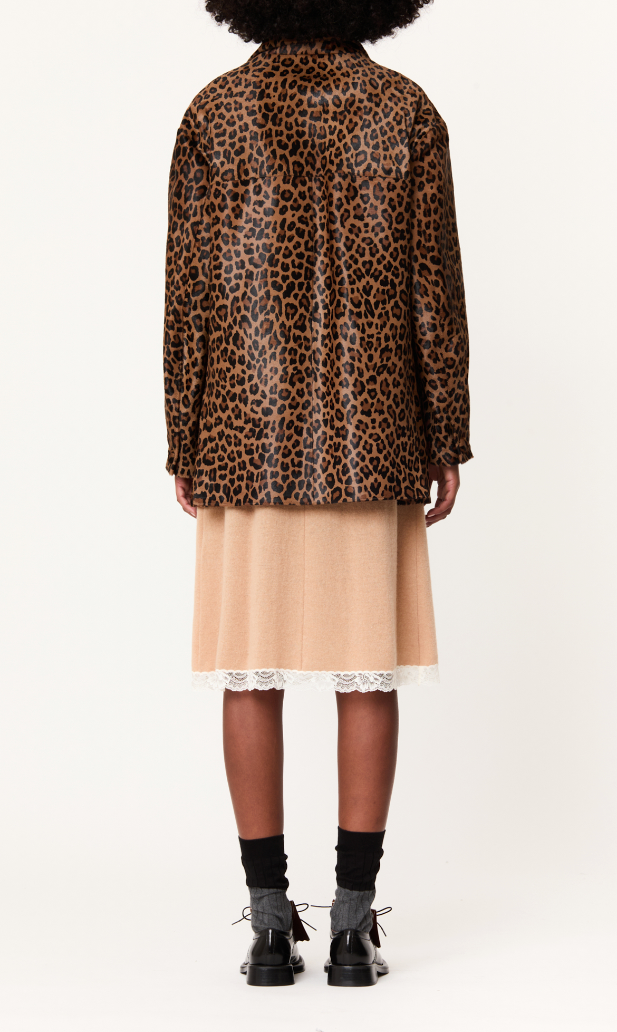 Plan C Leopard Leather Jacket Brown