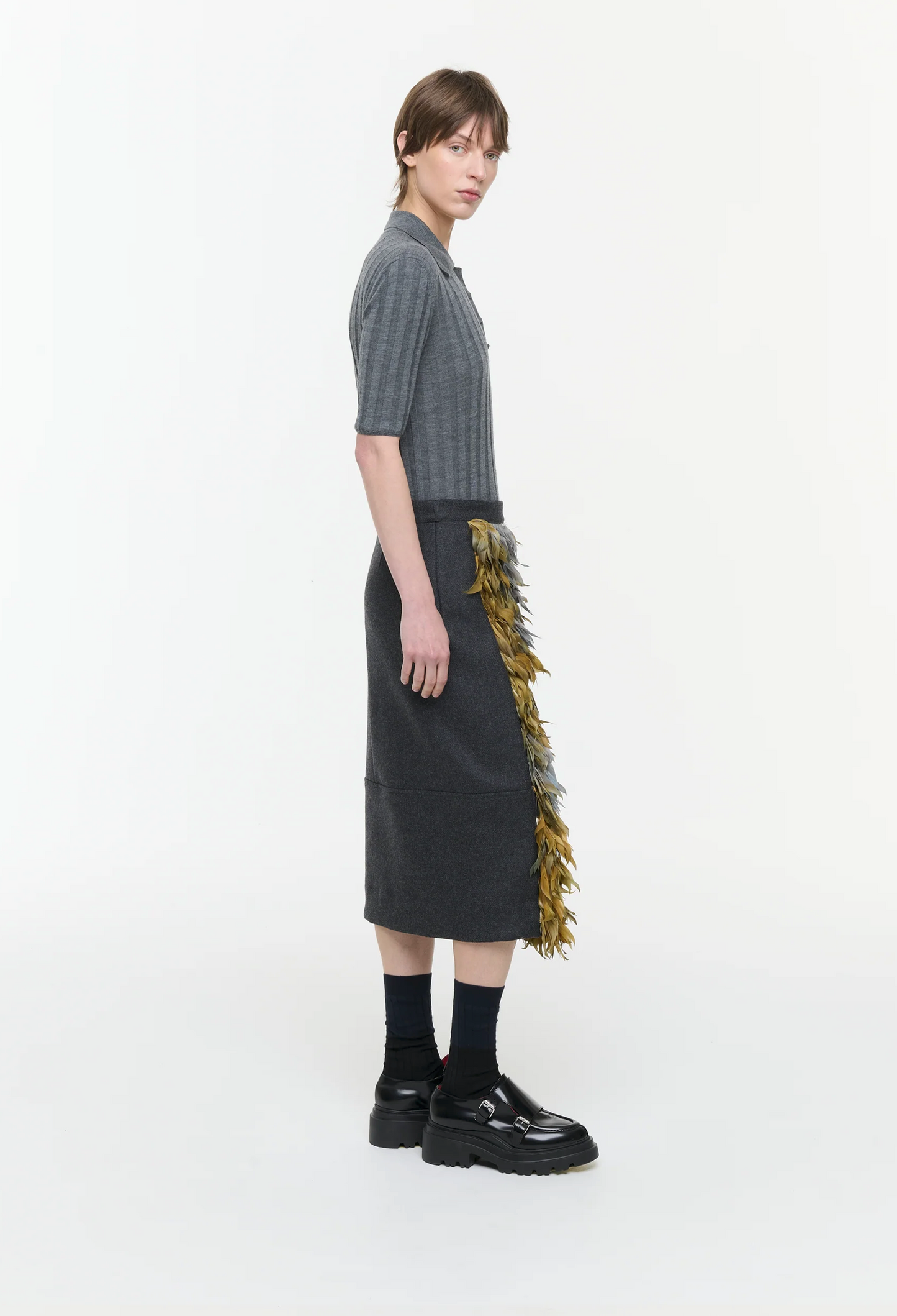 Plan C Feather Midi Skirt