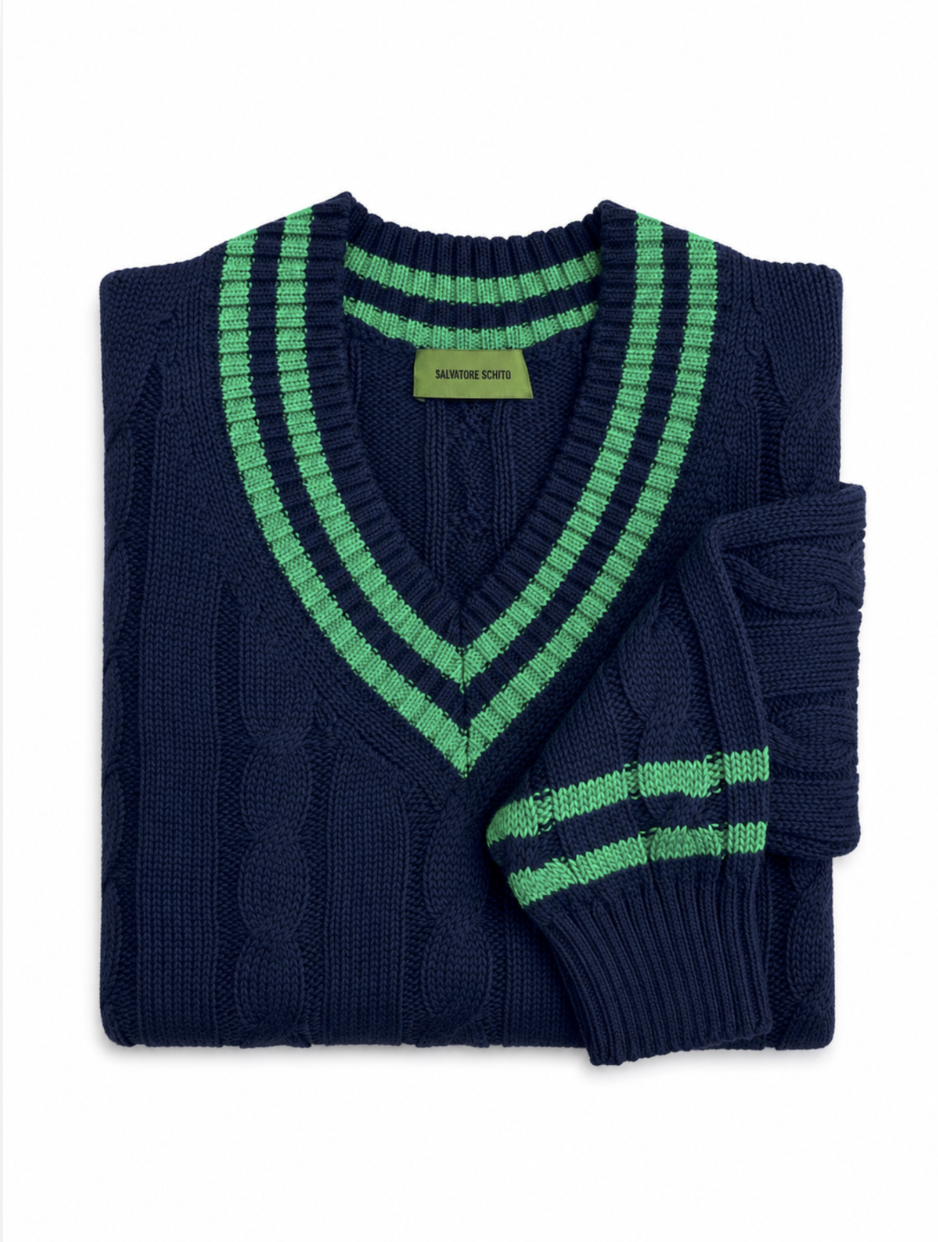 Salvatore Schito Cable-Knit Sweater Navy Green