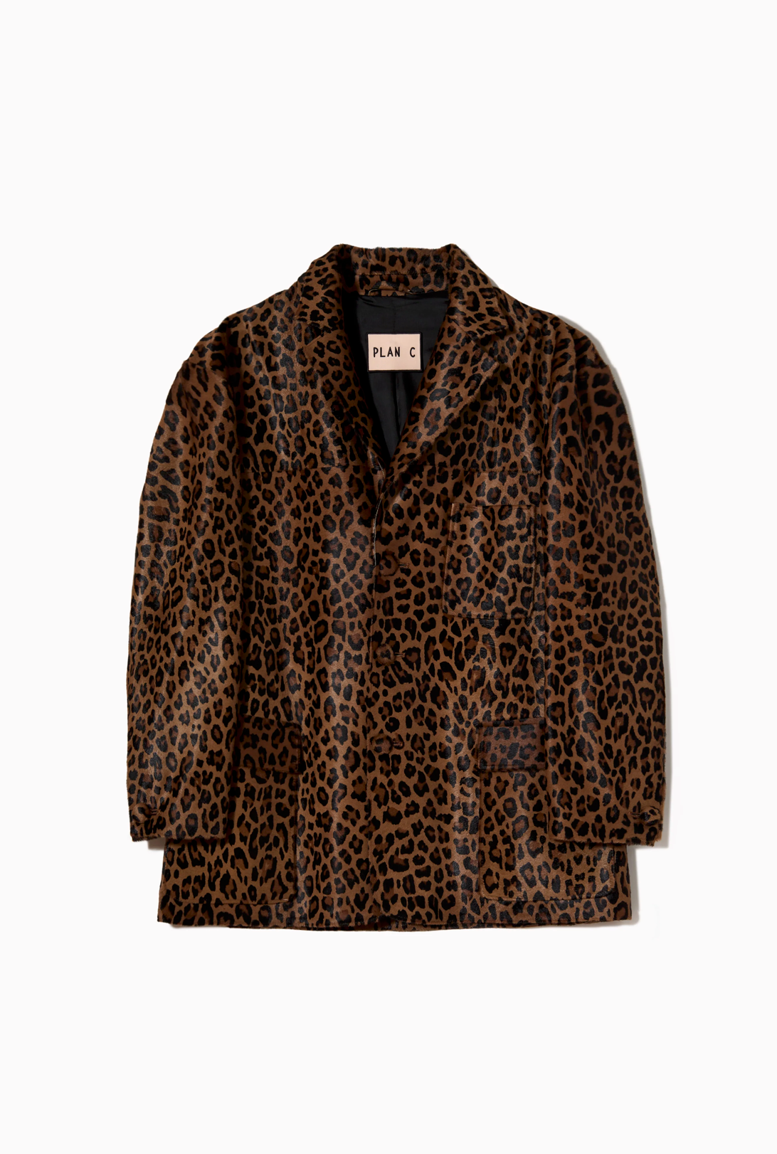 Plan C Leopard Leather Jacket Brown