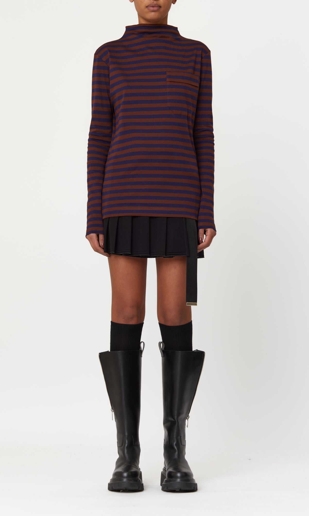 T-SHIRT BROWN /BLUE STRIPE