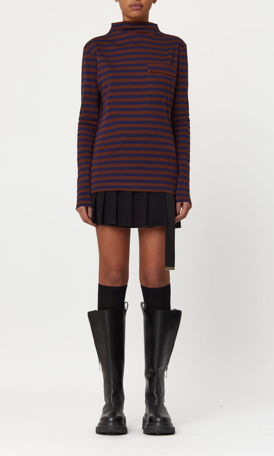 T-SHIRT BROWN /BLUE STRIPE