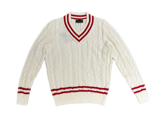 VALENTINI V NECK WHITE RED