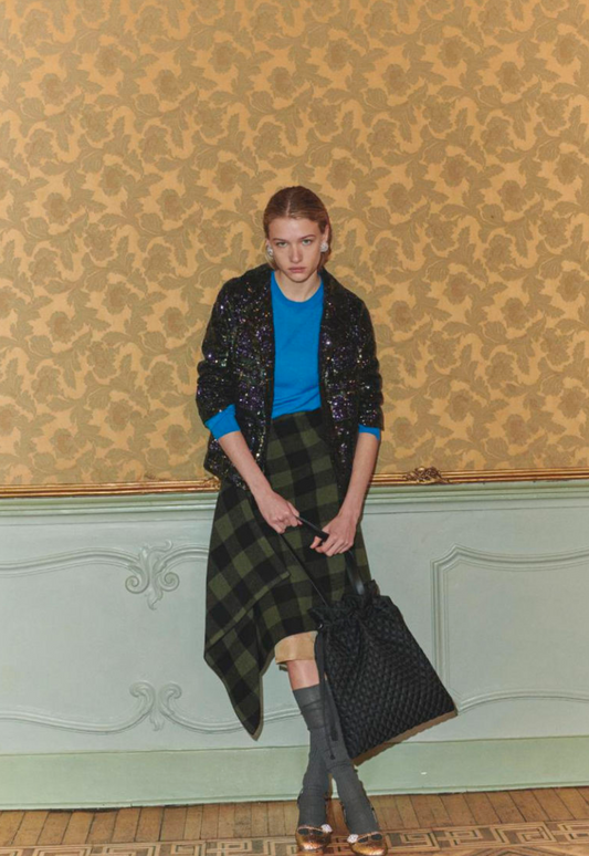 N21 Checked Asymmetric Midi Skirt