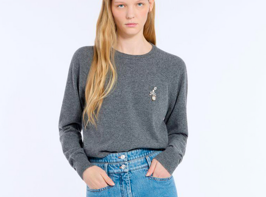 N21 Embellished Knit Sweater Grey