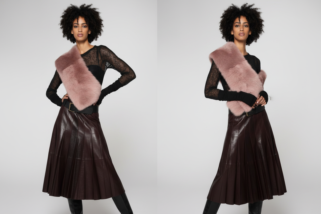 LEATHER CUT PLEATS SKIRT