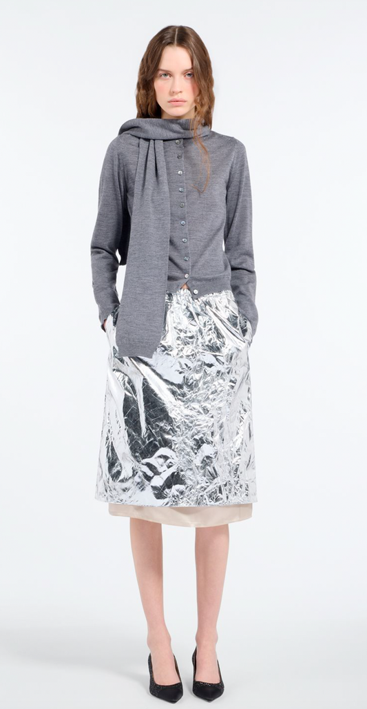 N21 Metallic Silver Midi Skirt