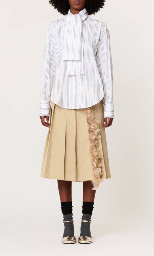 Plan C Striped Bow Collar Shirt White