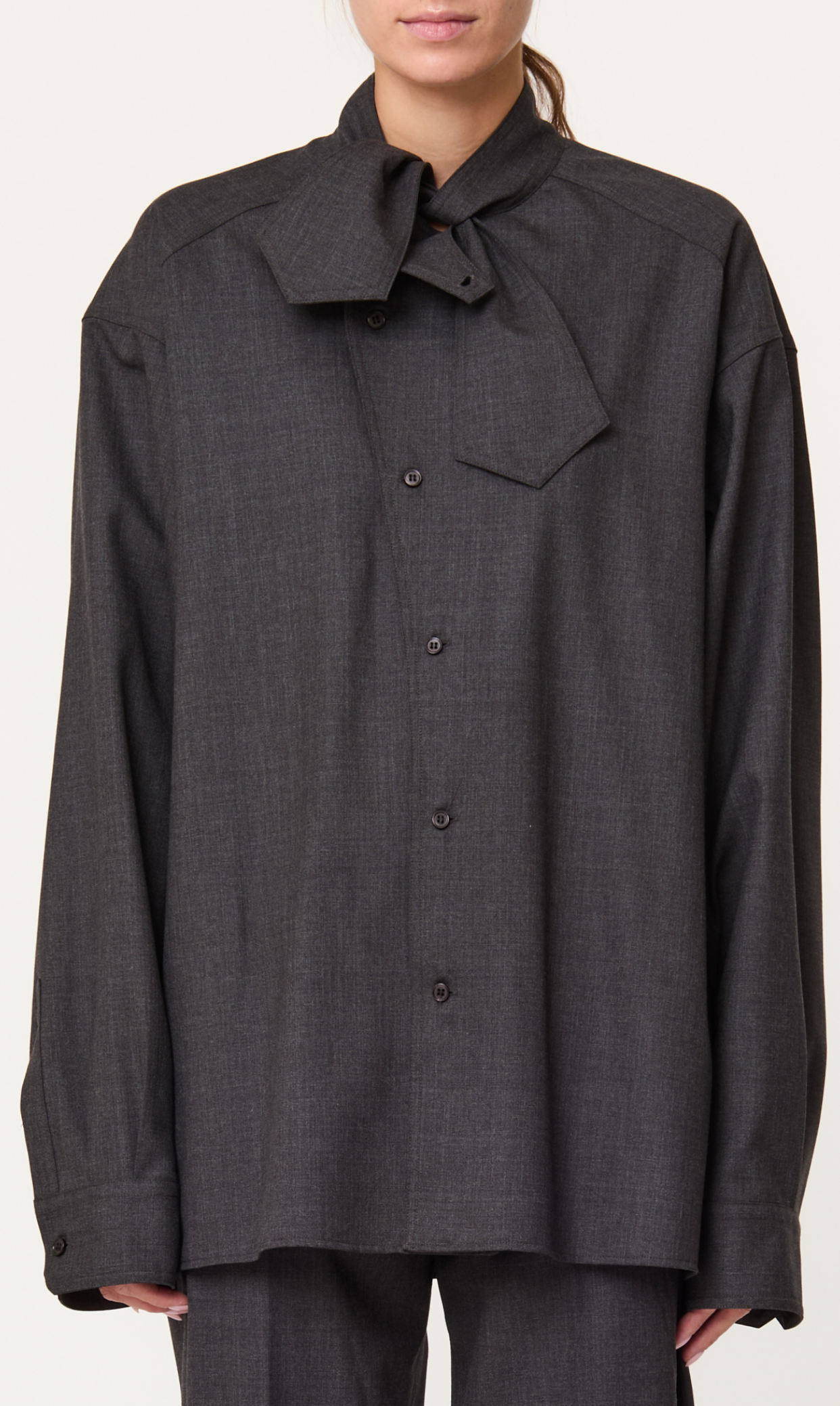 Plan C Oversized Bow Collar Shirt Charcoal Grey