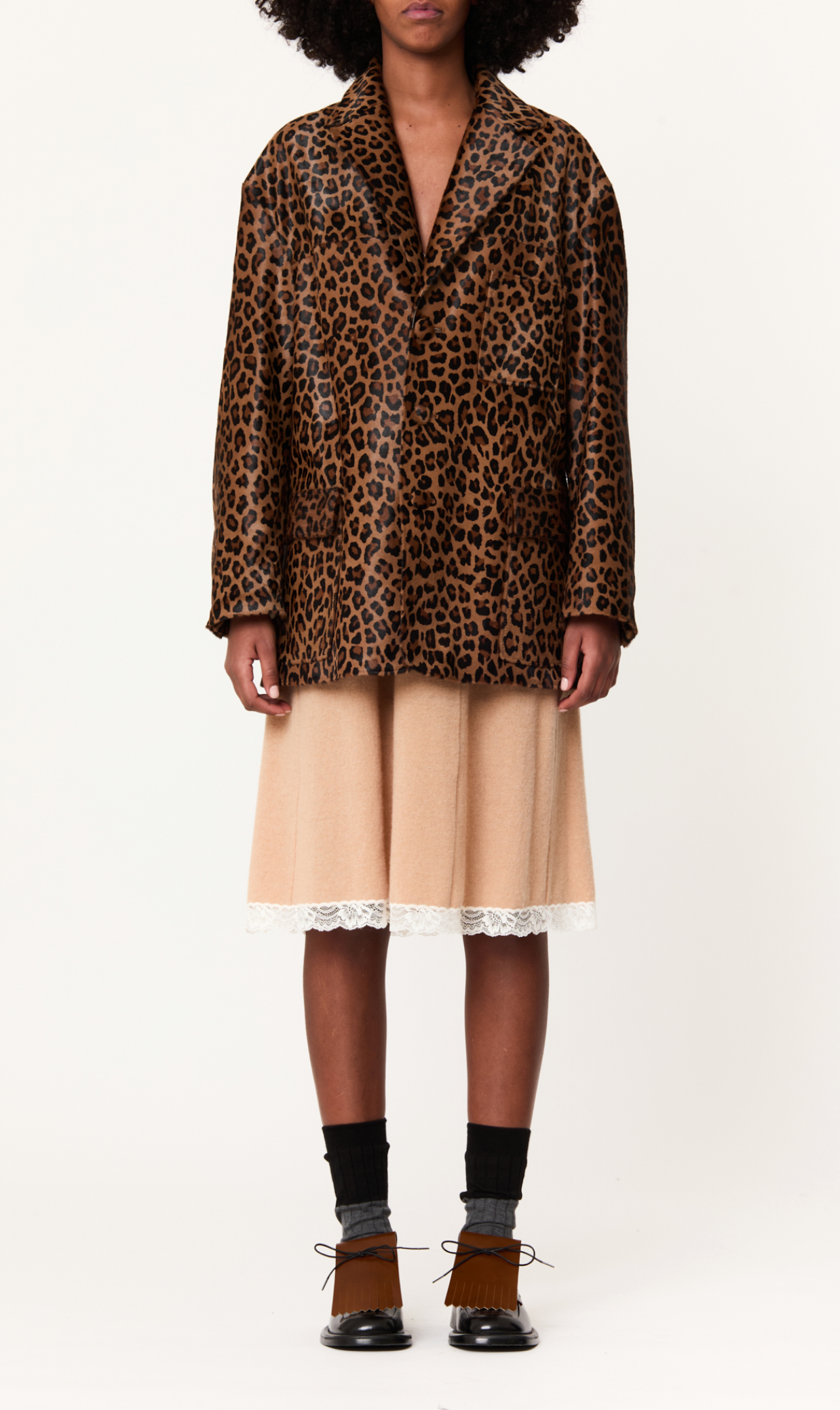 Plan C Leopard Print Leather Jacket Brown Black