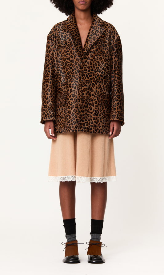 Plan C Leopard Print Leather Jacket Brown Black