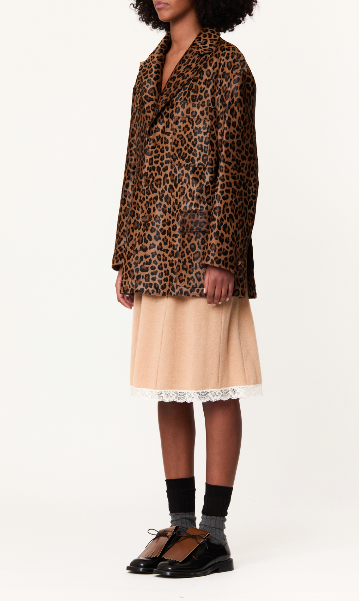 Plan C Leopard Print Leather Jacket Brown Black