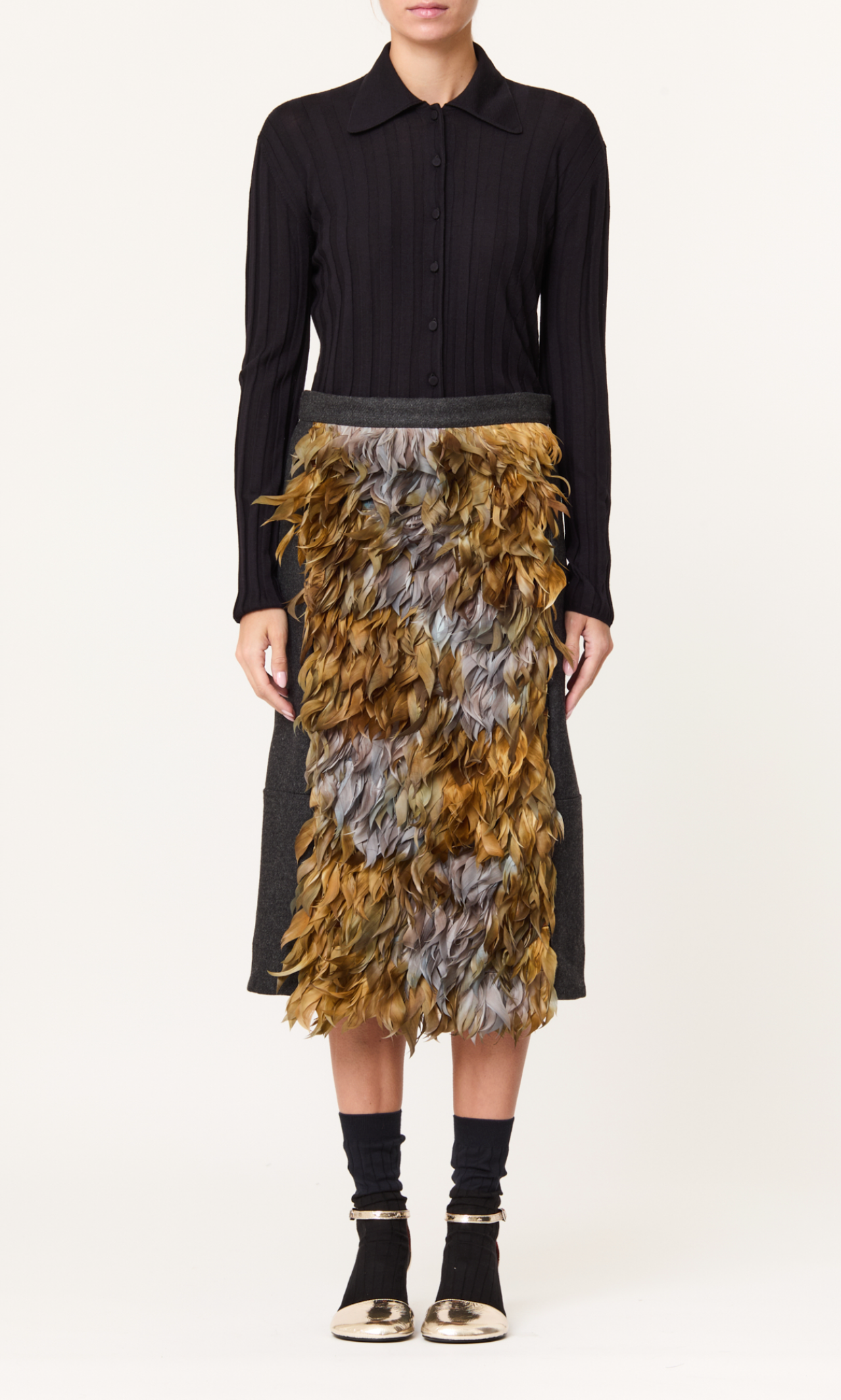 Plan C Textured Feather Midi Skirt Multicolor