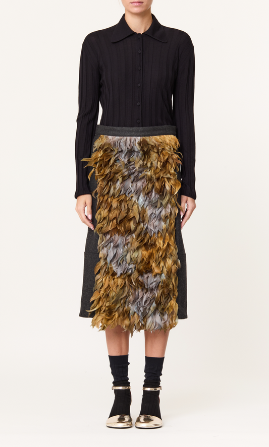 Plan C Textured Feather Midi Skirt Multicolor