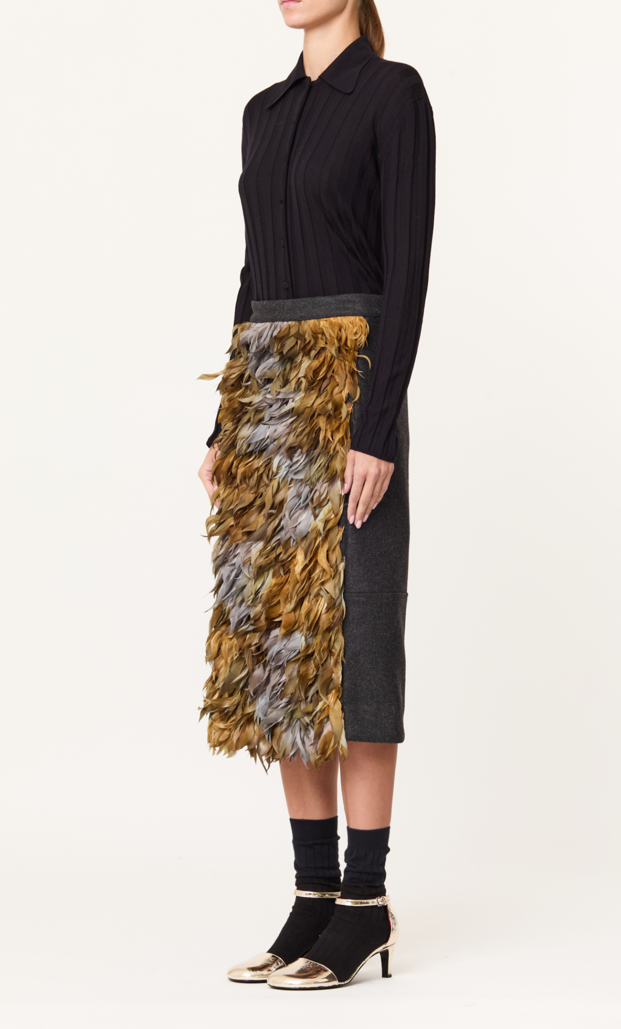 Plan C Textured Feather Midi Skirt Multicolor