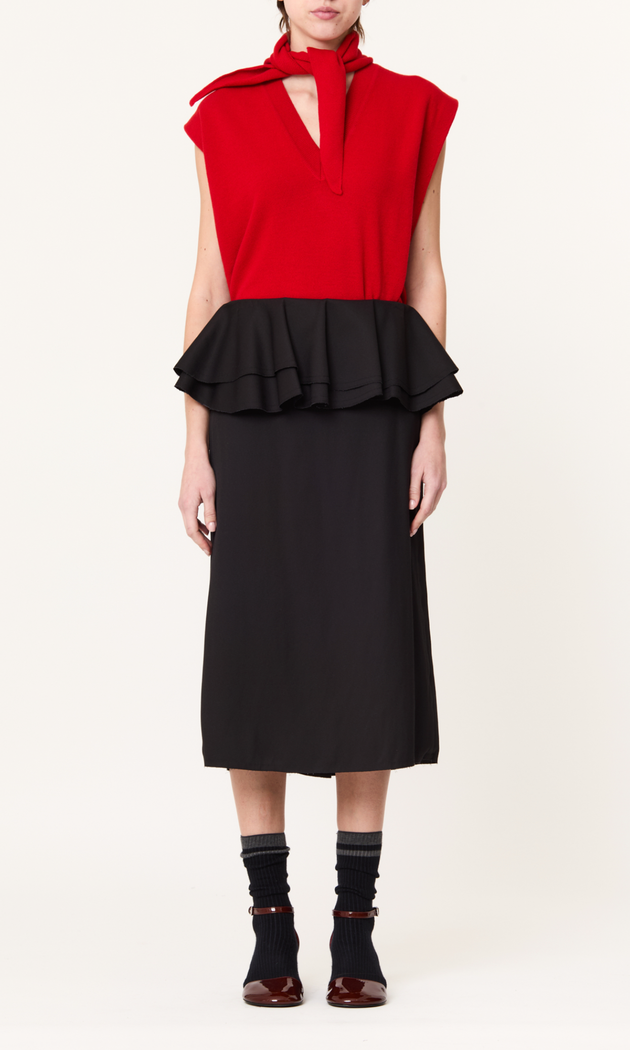 Plan C Black Volant Midi Skirt
