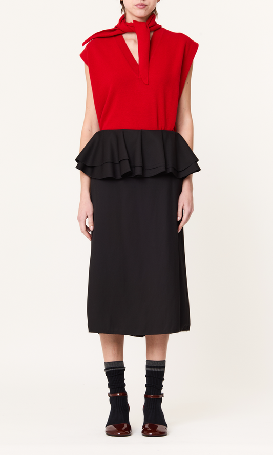 Plan C Black Volant Midi Skirt