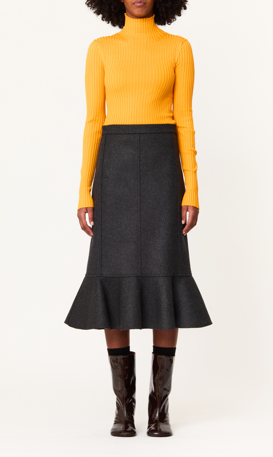 Plan C Flared Wool Midi Skirt Charcoal Grey