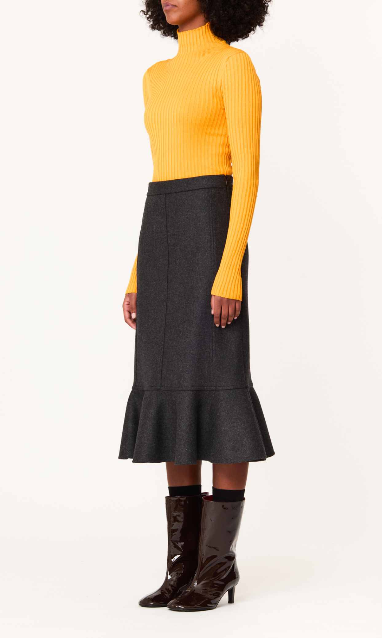 Plan C Flared Wool Midi Skirt Charcoal Grey