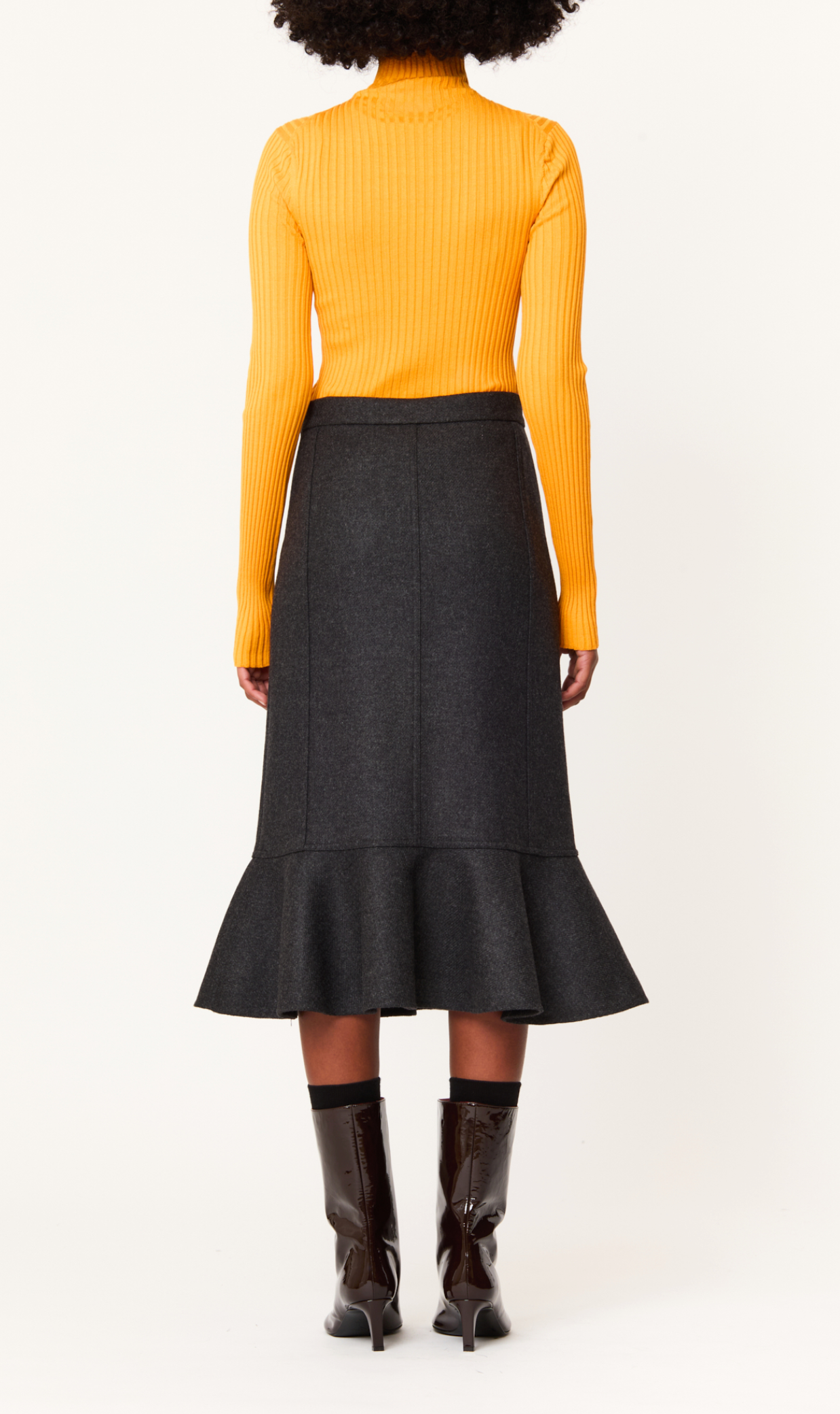 Plan C Flared Wool Midi Skirt Charcoal Grey
