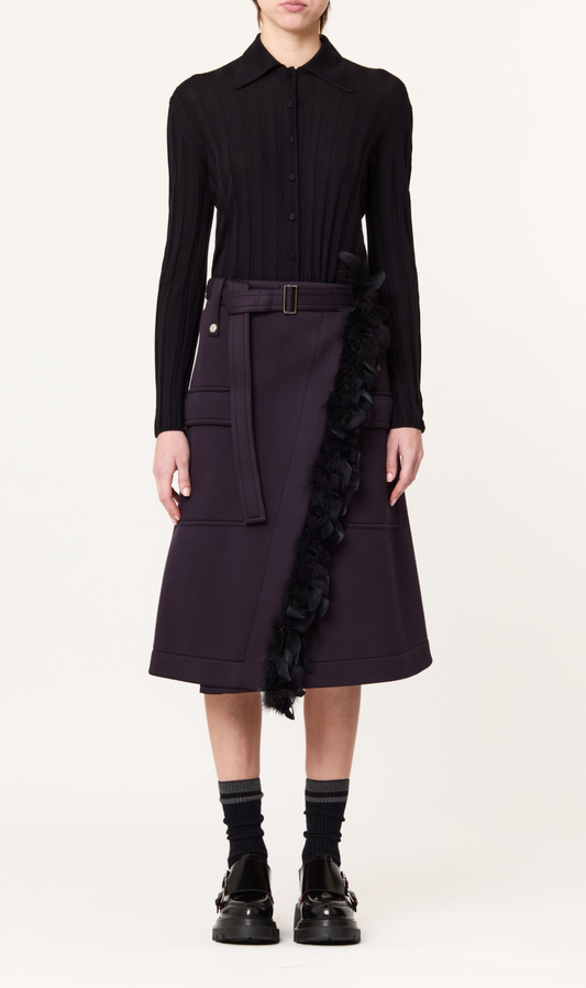 Plan C Belted Midi Skirt Navy