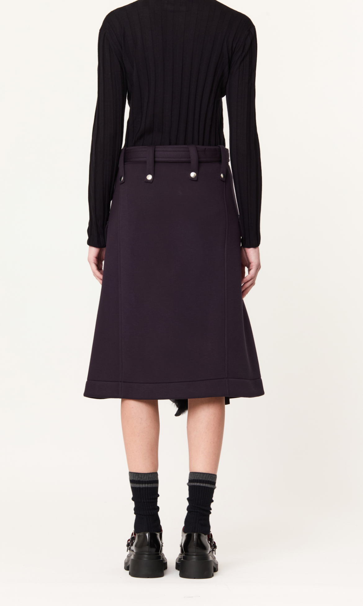 Plan C Belted Midi Skirt Navy