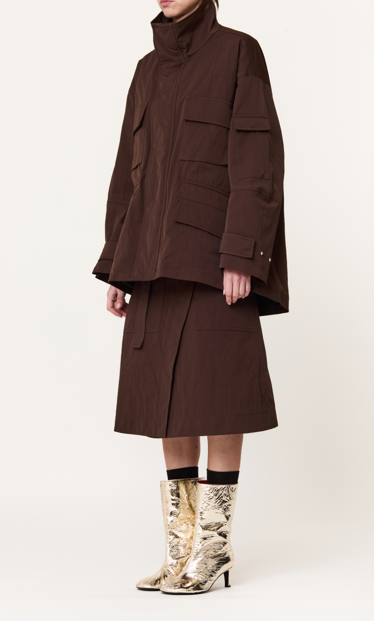 Plan C Oversized Utility Jacket Brown