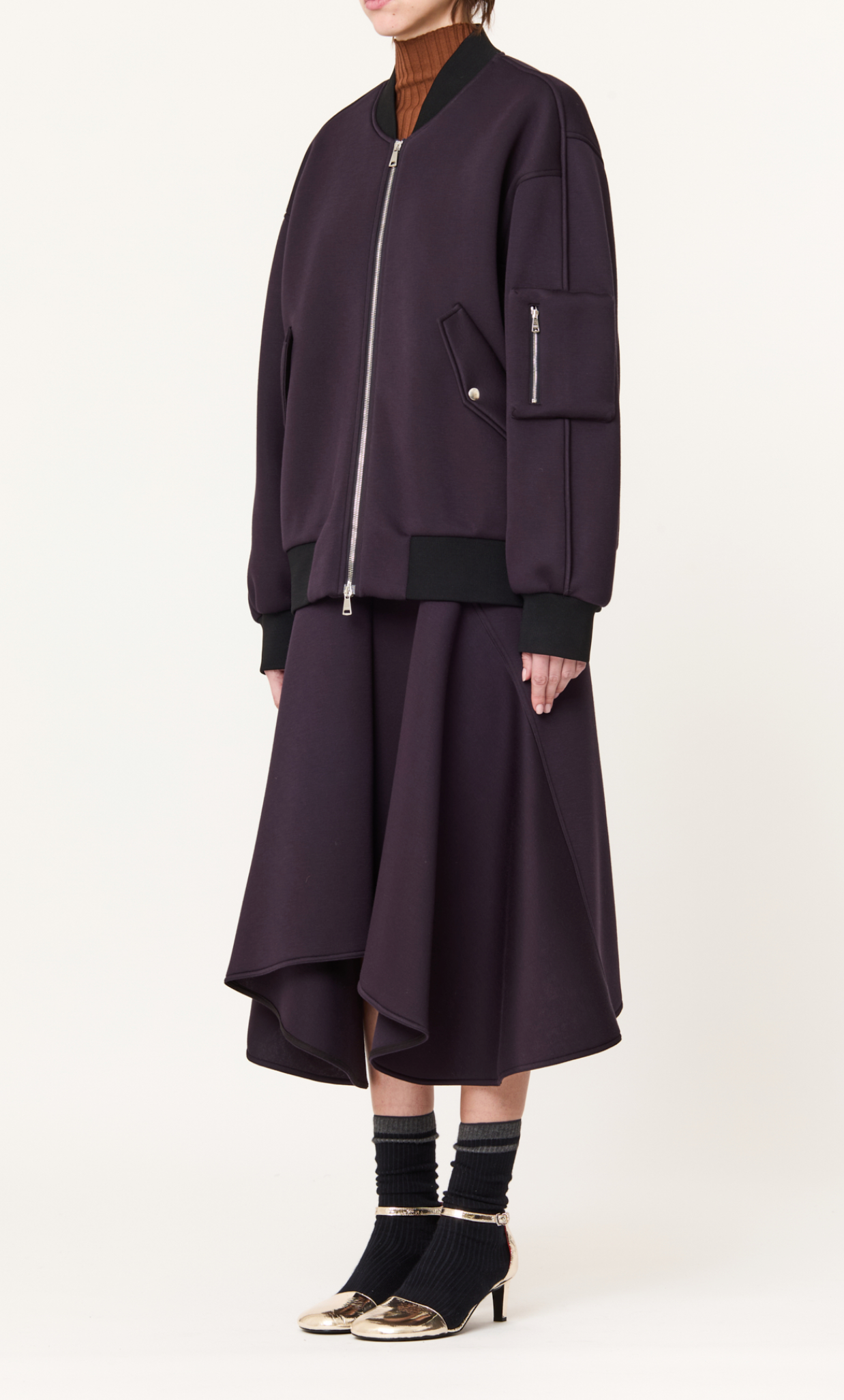 Plan C Oversized Bomber Jacket Navy