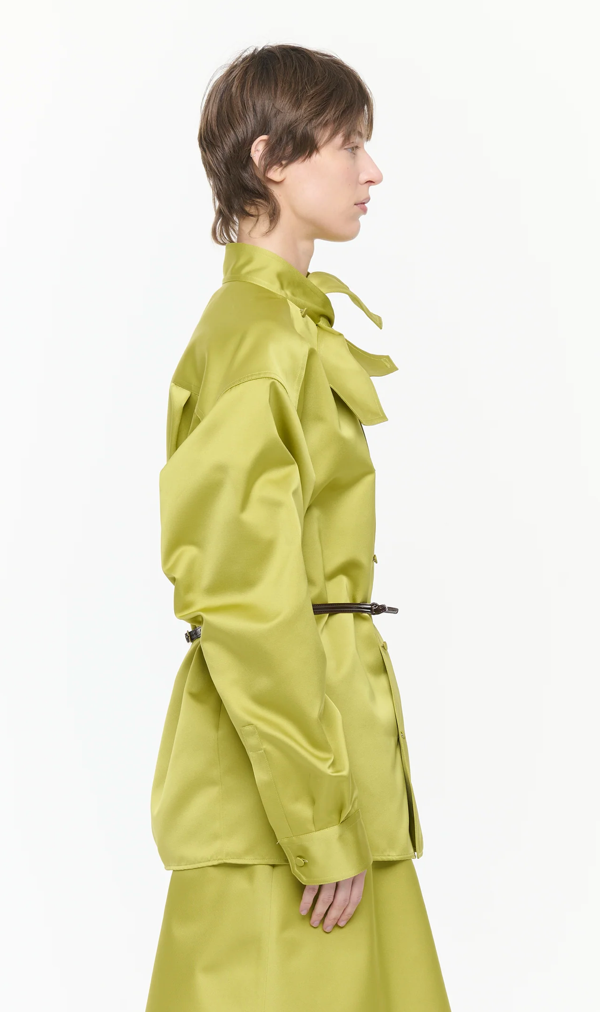 Plan C Satin Bow Collar Shirt Lime