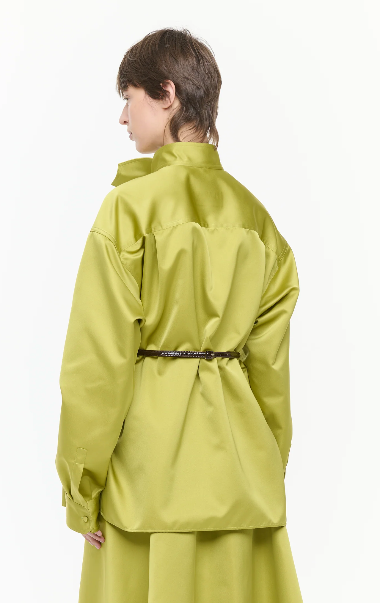 Plan C Satin Bow Collar Shirt Lime
