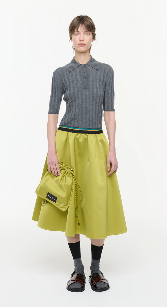 Plan C Satin Midi Skirt Lime