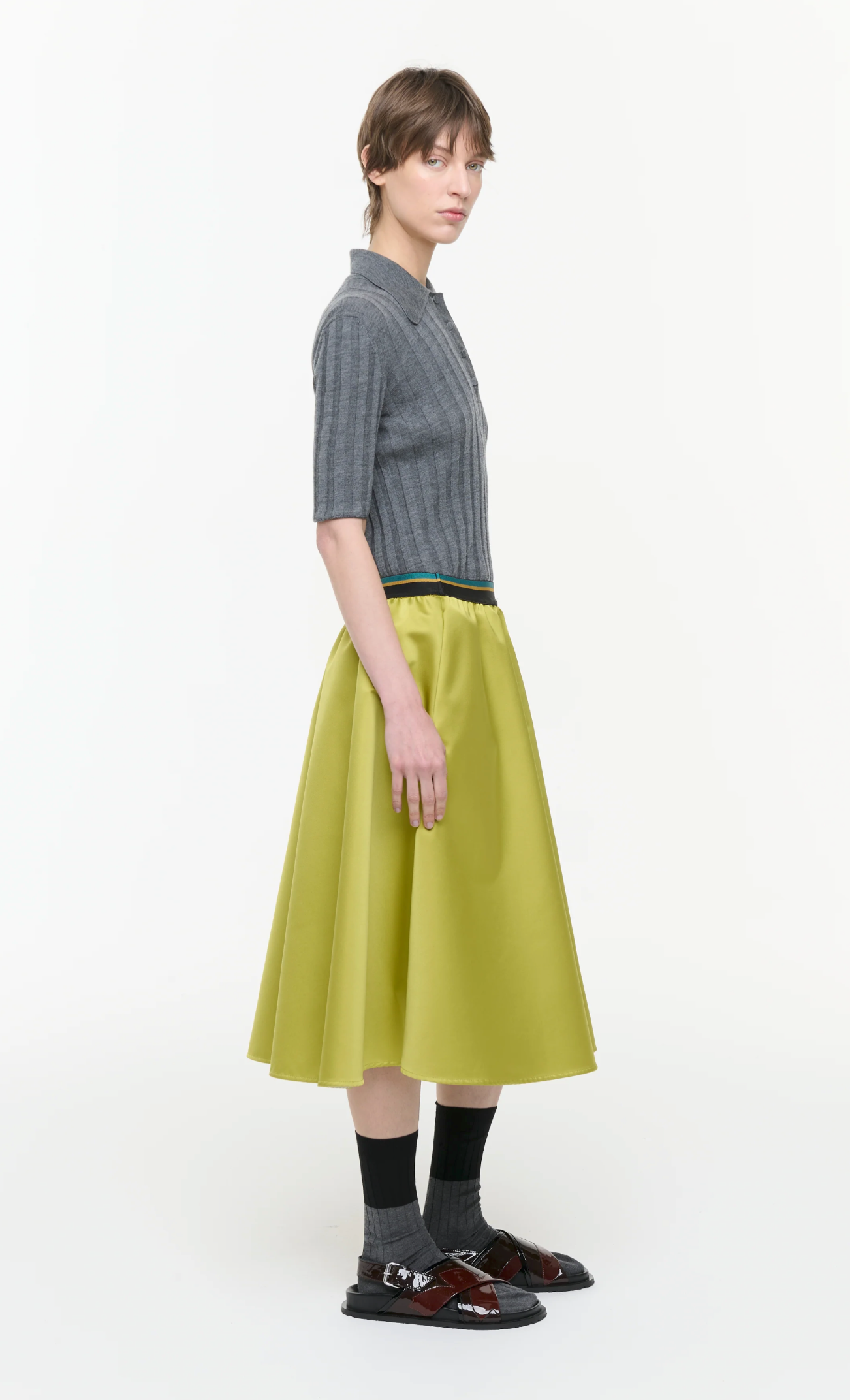 Plan C Satin Midi Skirt Lime