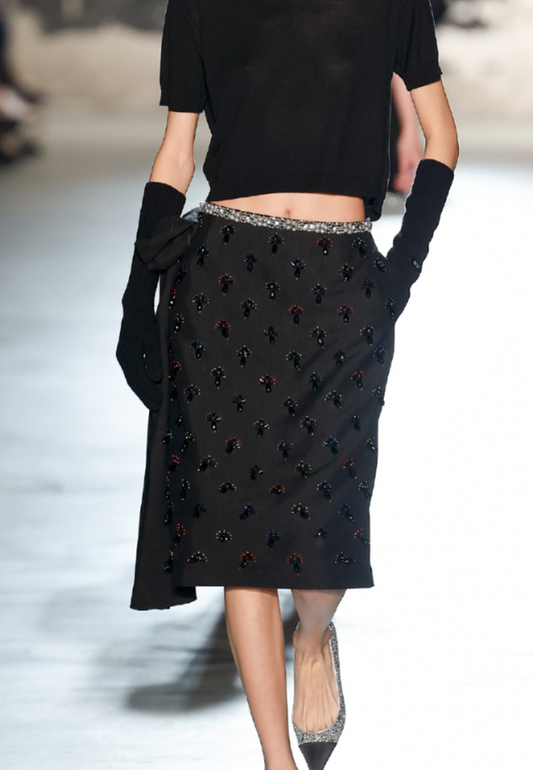 N21 Black Embellished Midi Skirt