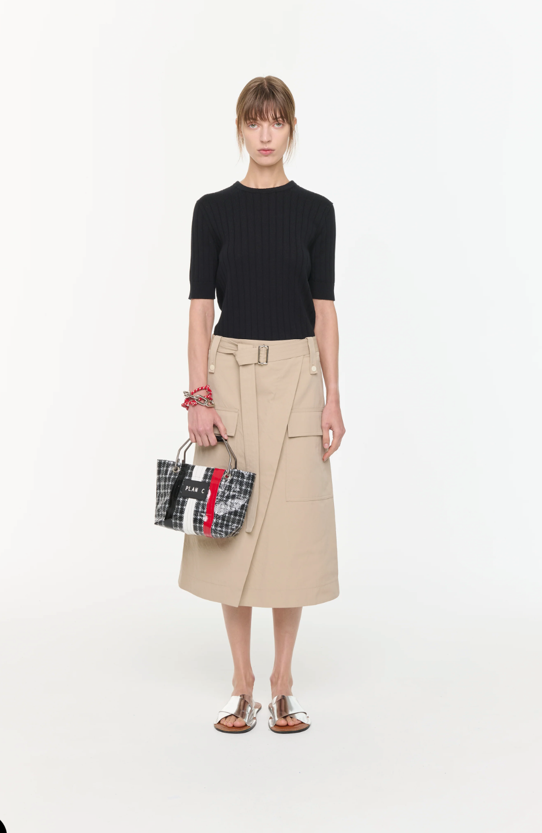 Plan C Beige Belted Skirt