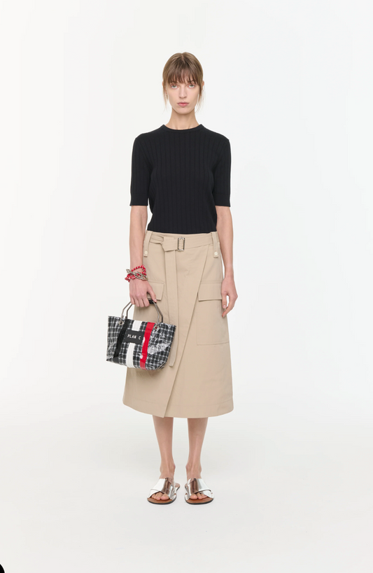 Plan C Beige Belted Skirt
