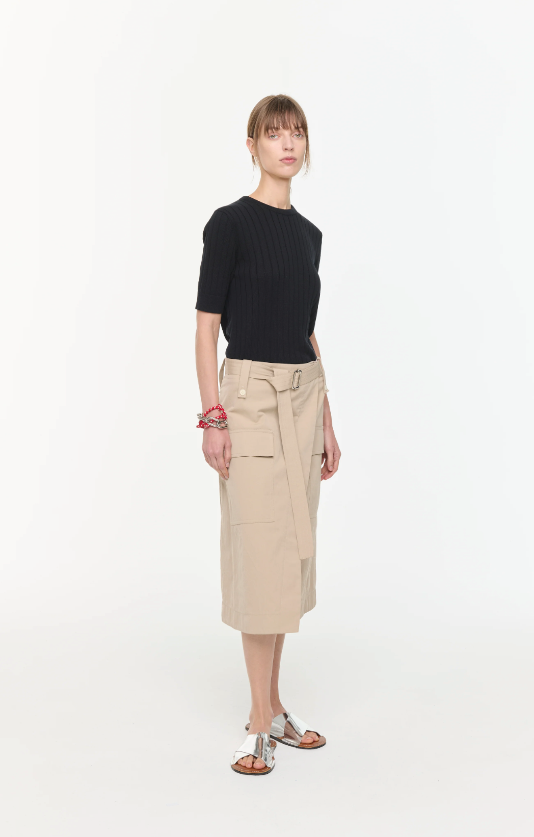 Plan C Beige Belted Skirt
