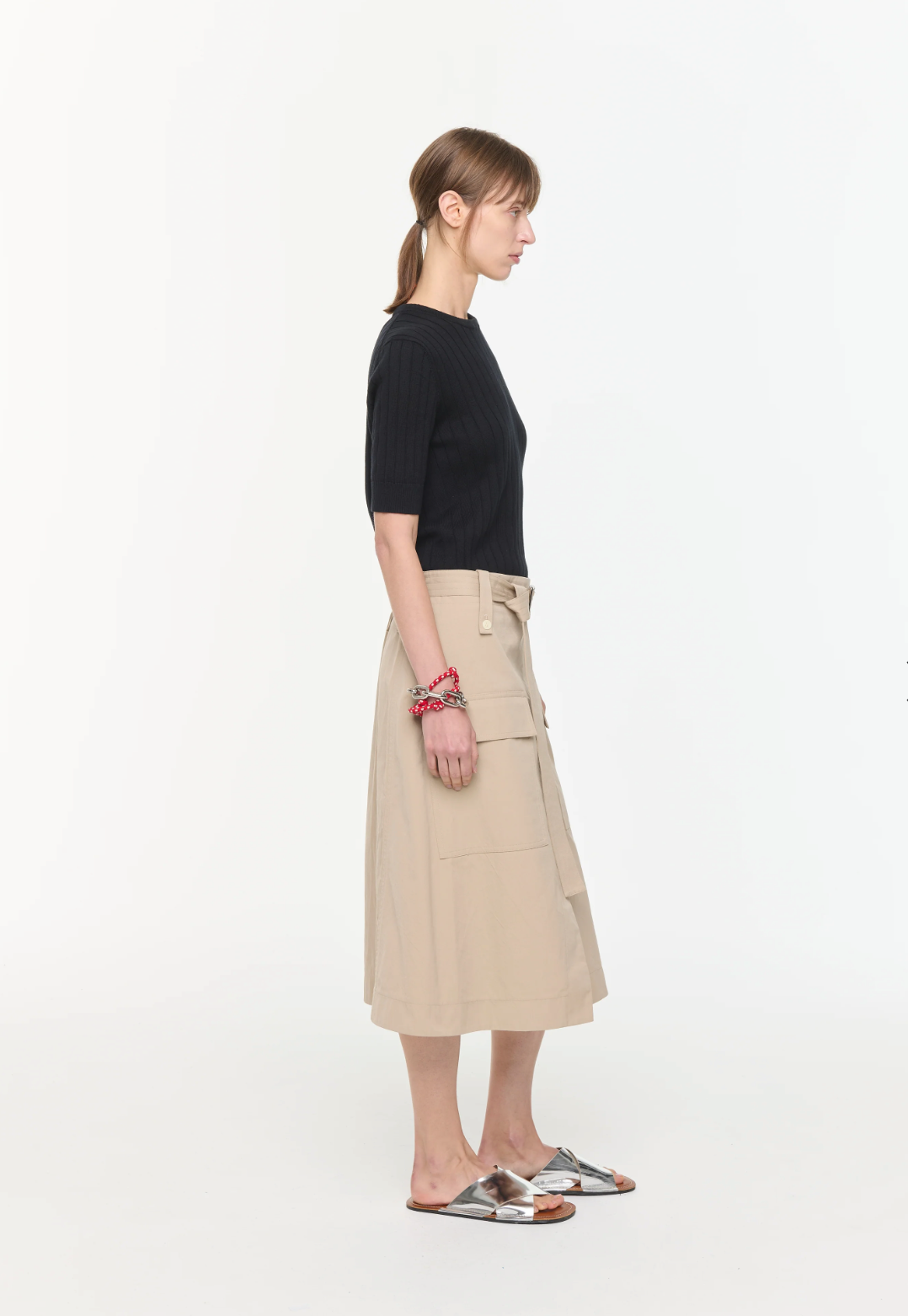 Plan C Beige Belted Skirt