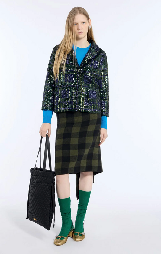 N21 Checked Asymmetric Midi Skirt