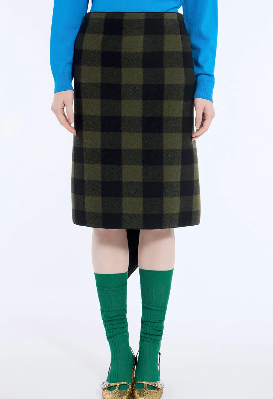 N21 Checked Asymmetric Midi Skirt