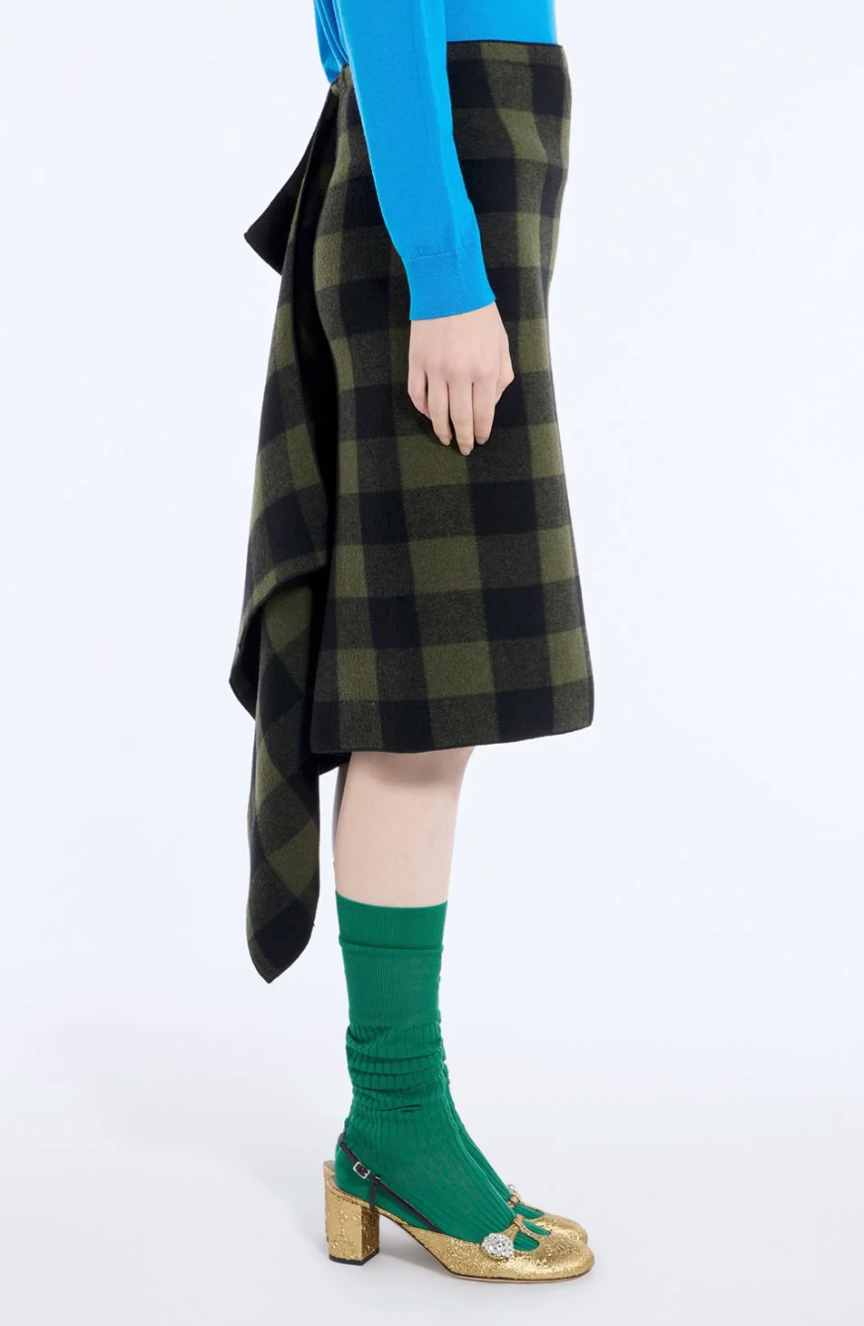 N21 Checked Asymmetric Midi Skirt