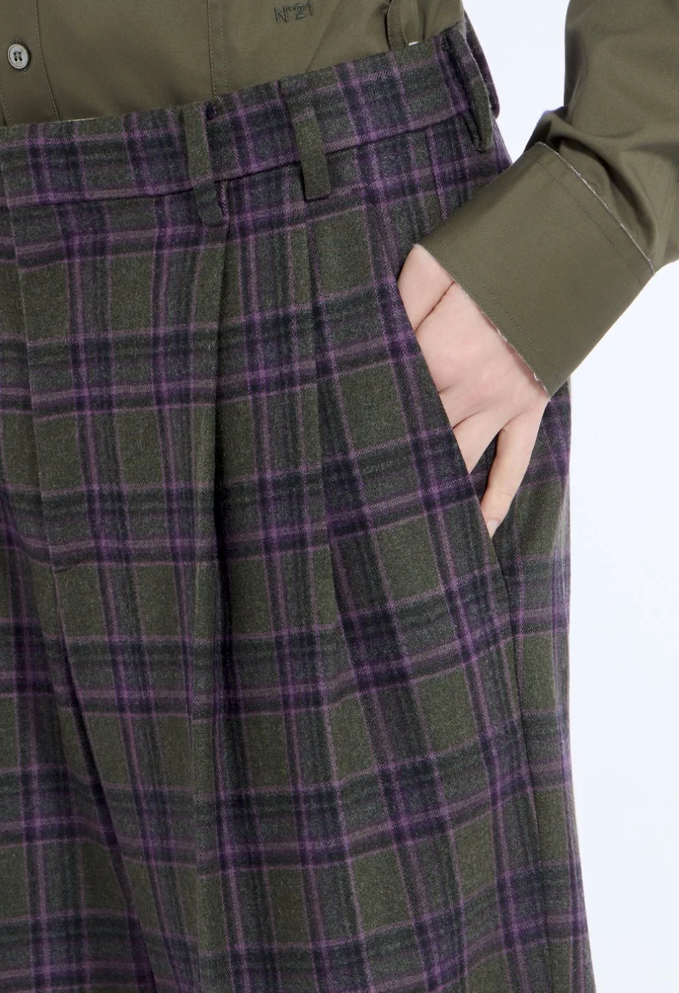 N21 Check Wide Leg Trousers