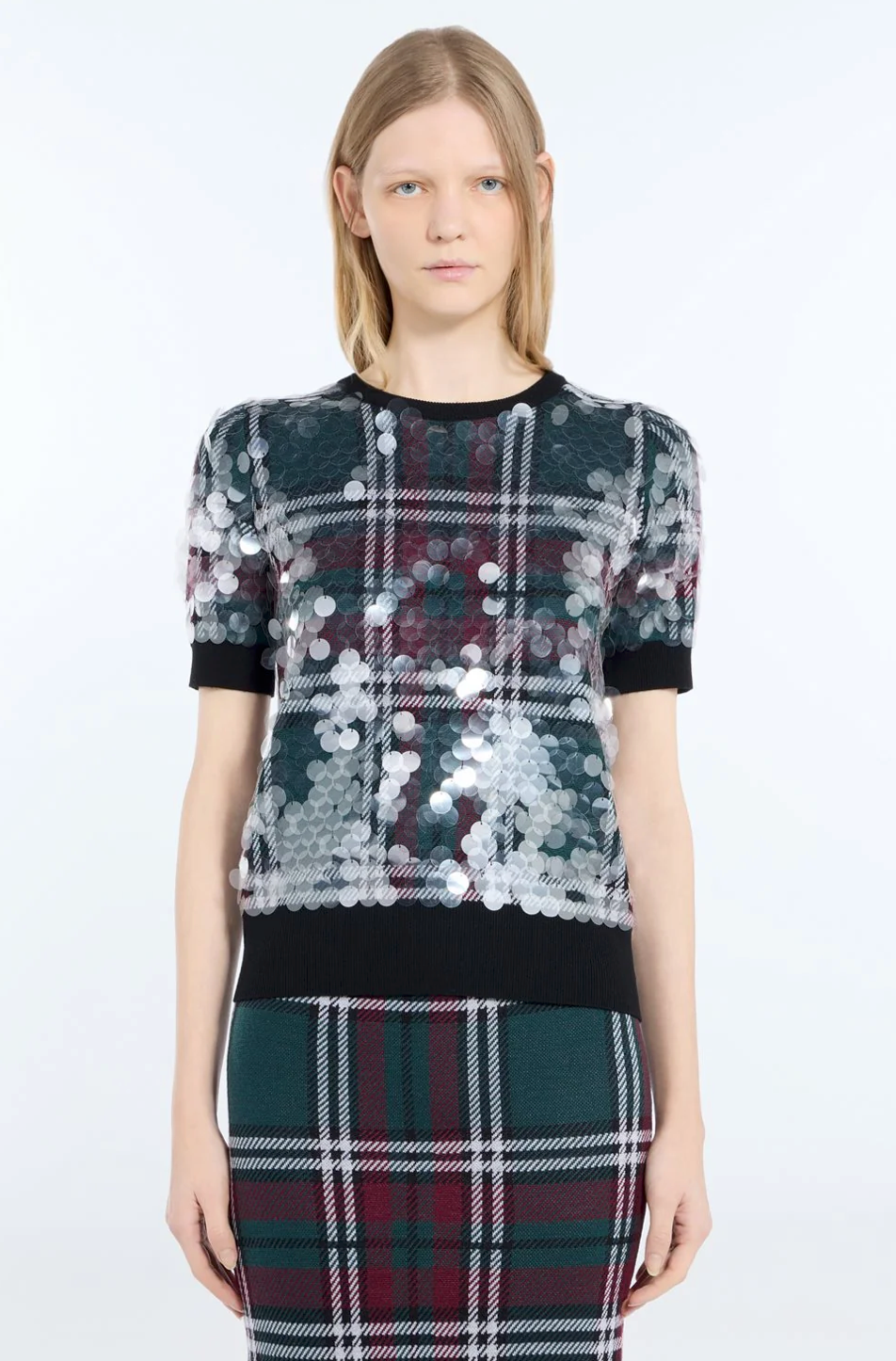 N21 Sequined Check Knit Top