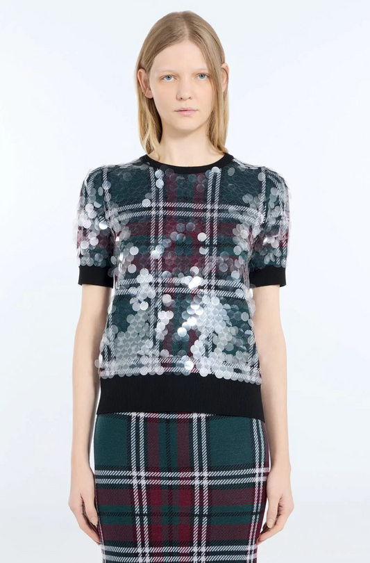 N21 Sequined Check Knit Top