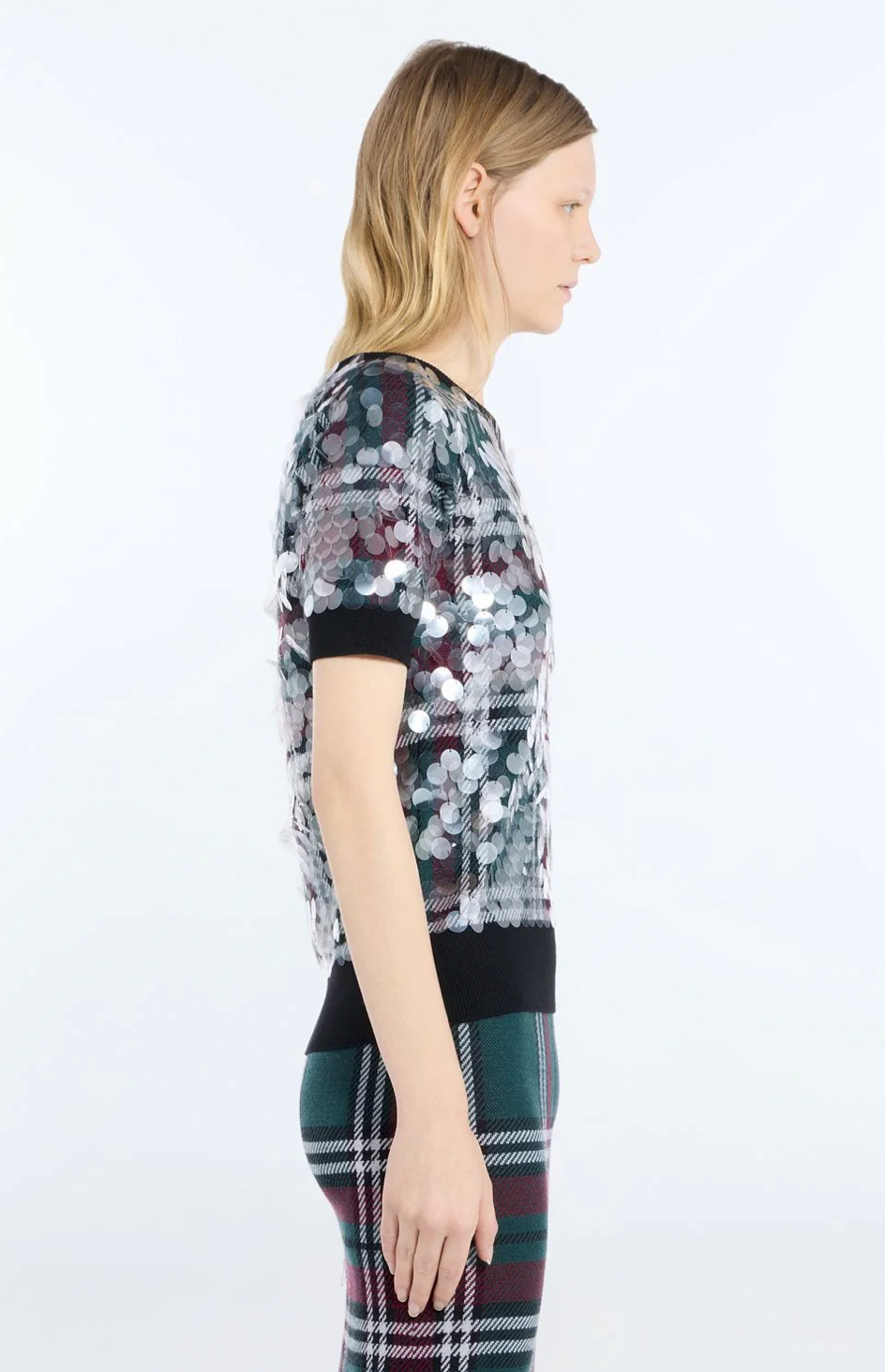 N21 Sequined Check Knit Top