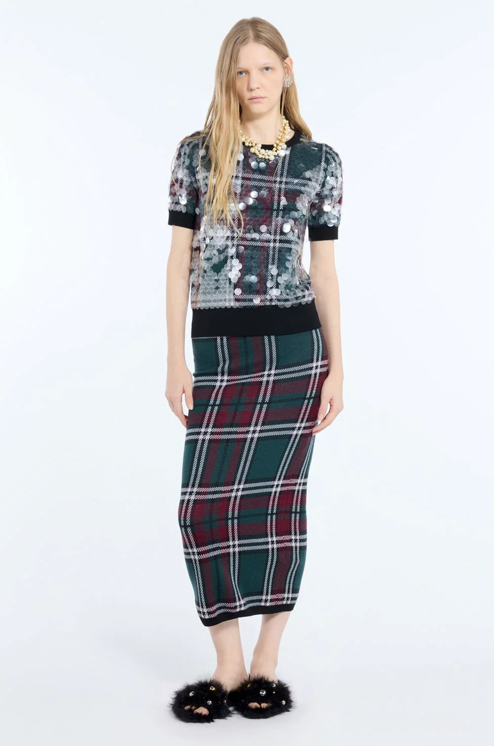 N21 Sequined Check Knit Top